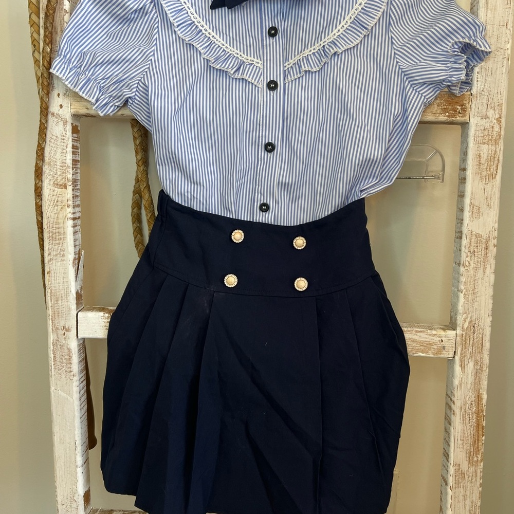 SHEIN Blue and White Striped Shirt